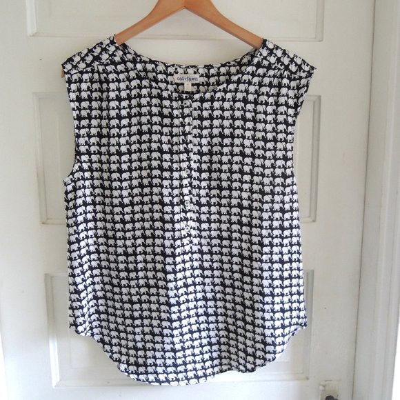 Anthro Oat + Fawn Black & White Elephant Print Blouse M - Picture 1 of 8